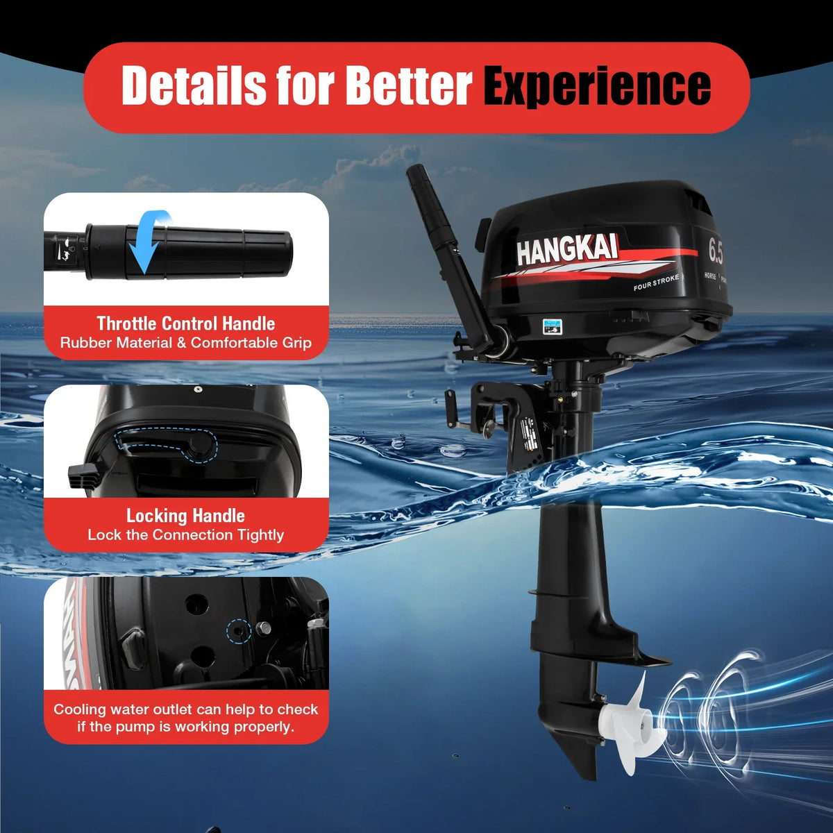 Cylinder Ignition Max Motor Cooling System Water Single 6.5HP 6000r/min 123CC with Duty & Outboard Boat Anqidi Engine Stroke 4 CDI Control Tiller Heavy