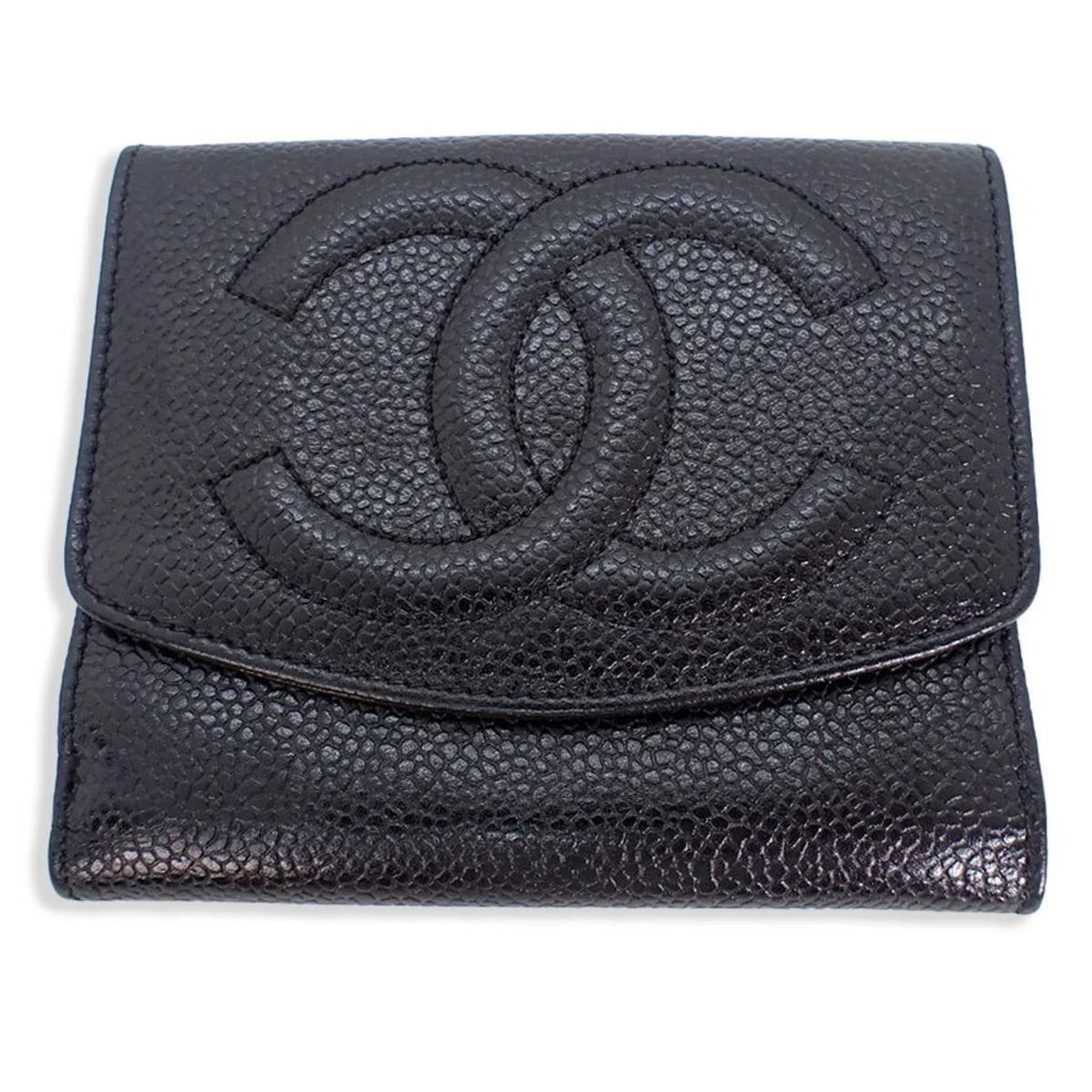 Pre-Owned Chanel skin caviar black CHANEL trifold wallet (Good)