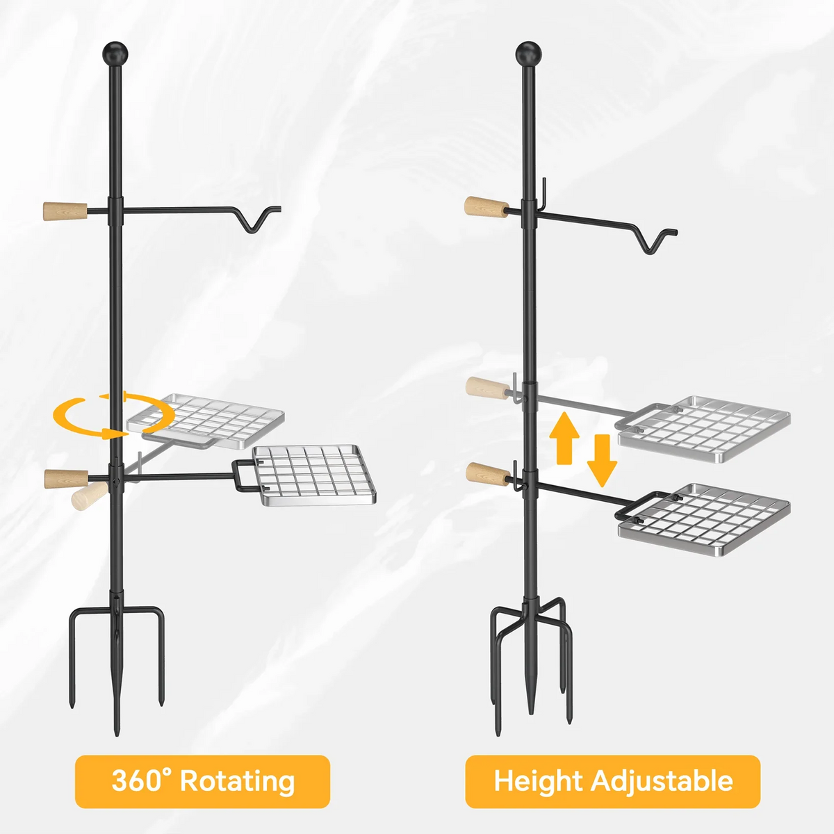 Perfect for and Handle, Mr and Camping IRONSTONE Swivel Height Adjustable Cooking - - Grate Barbecue, Duty Steel, Outdoor Heavy Campfire Rotation Grill