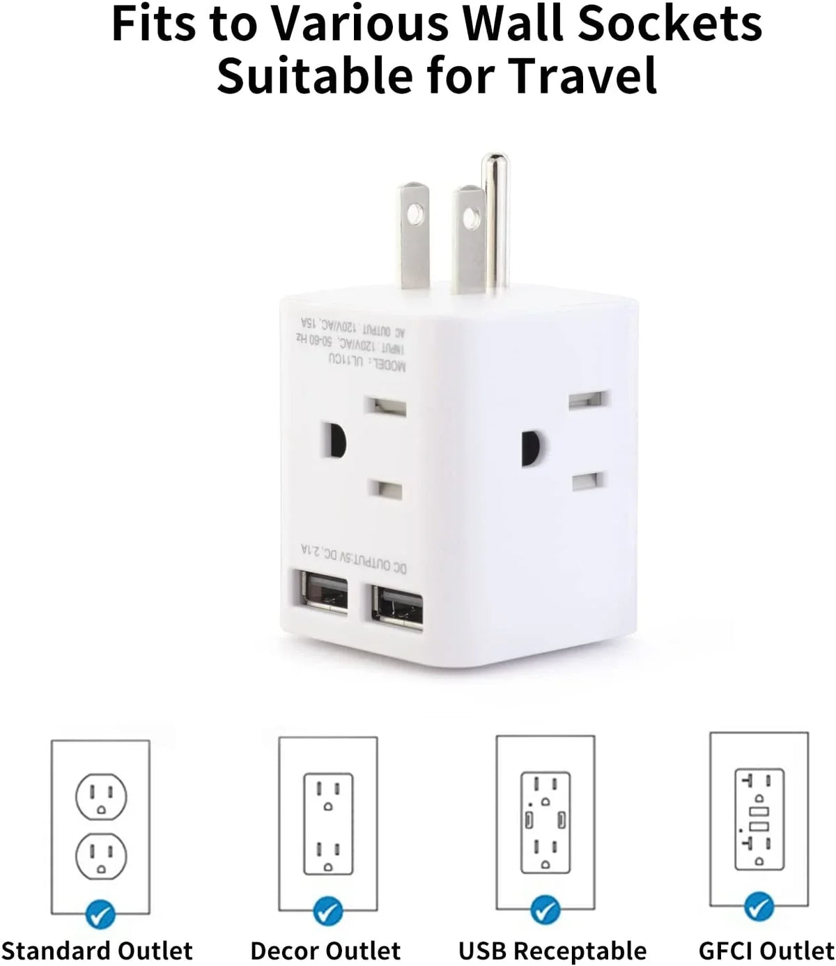 Sockets, Spaced AC Multi Cruise and Office 4 USA Home Cube Wonplug Wall 2 Plug Extender Travel,White Ship 3 Right Outlet Prong Charger Plug Angle for Splitter Adapter Wide Adapter with USB