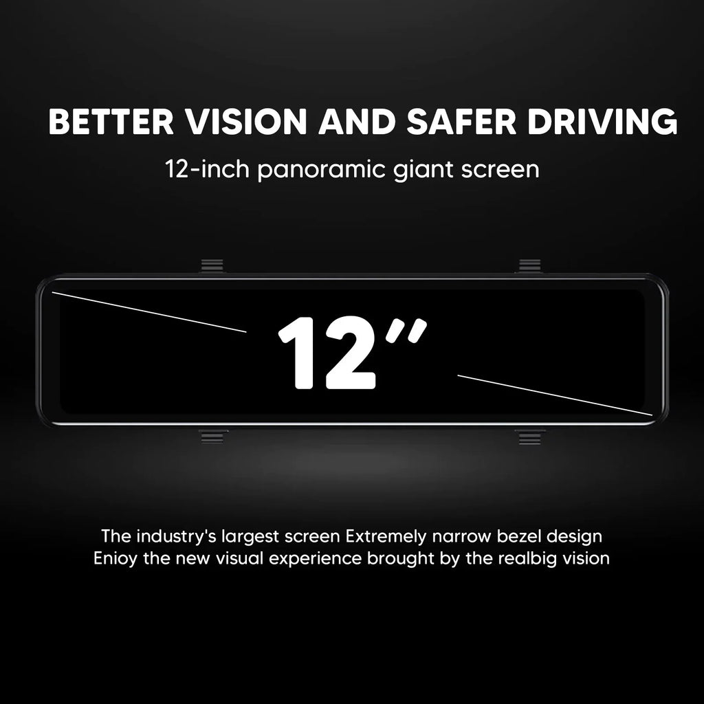 Backup Camera Reversing Mirror Dual 12" Parking Front Rear Camera 4K Night Vision, Assistance Cam Car Monitoring, and Dash Super