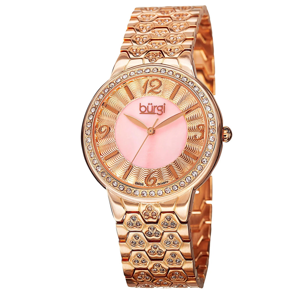 Rose-Tone Bracelet Swiss Women's Quartz Brass Crystal-Accented Watch