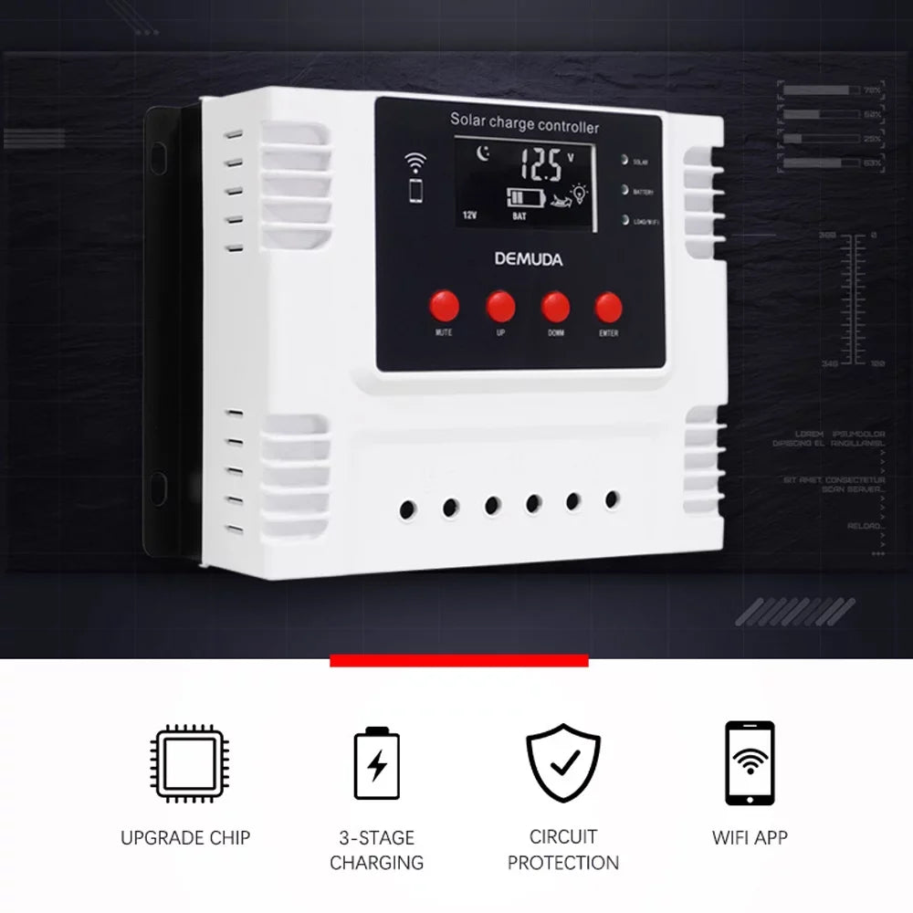 Mobile with Leadacid Intelligent Iron Charger Data LED Batteries Display Real-time Solar Controller Ternary App PWM Lixada for 12V/24V