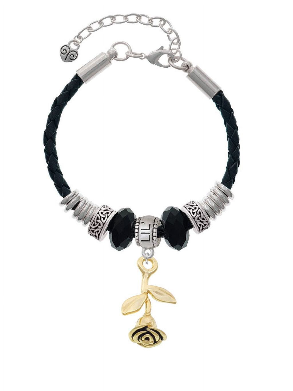 Sister Extender Celtic Leather Bracelet, Bead Goldtone Knot Lil Delight Jewelry Stemmed 7"+2" Rose