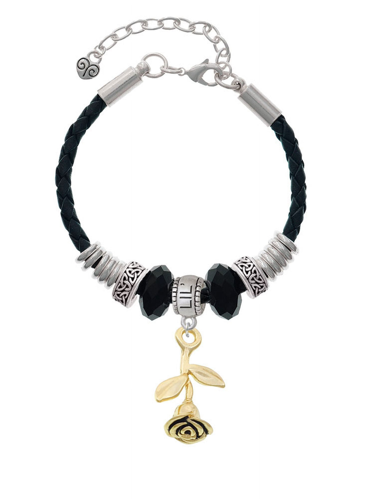 Sister Extender Celtic Leather Bracelet, Bead Goldtone Knot Lil Delight Jewelry Stemmed 7"+2" Rose