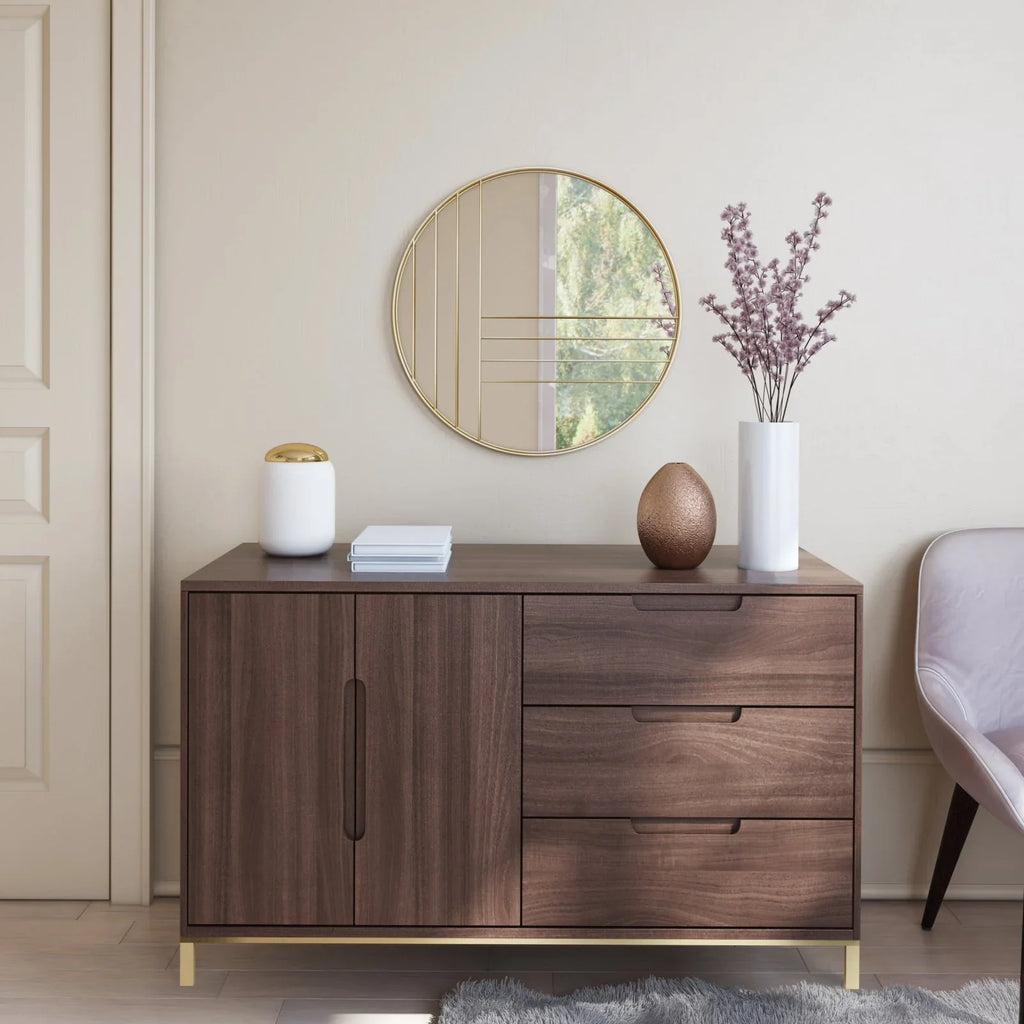 Leaf Mirror Metal Damis Modern Gold Wall Round Aspire Home Accents