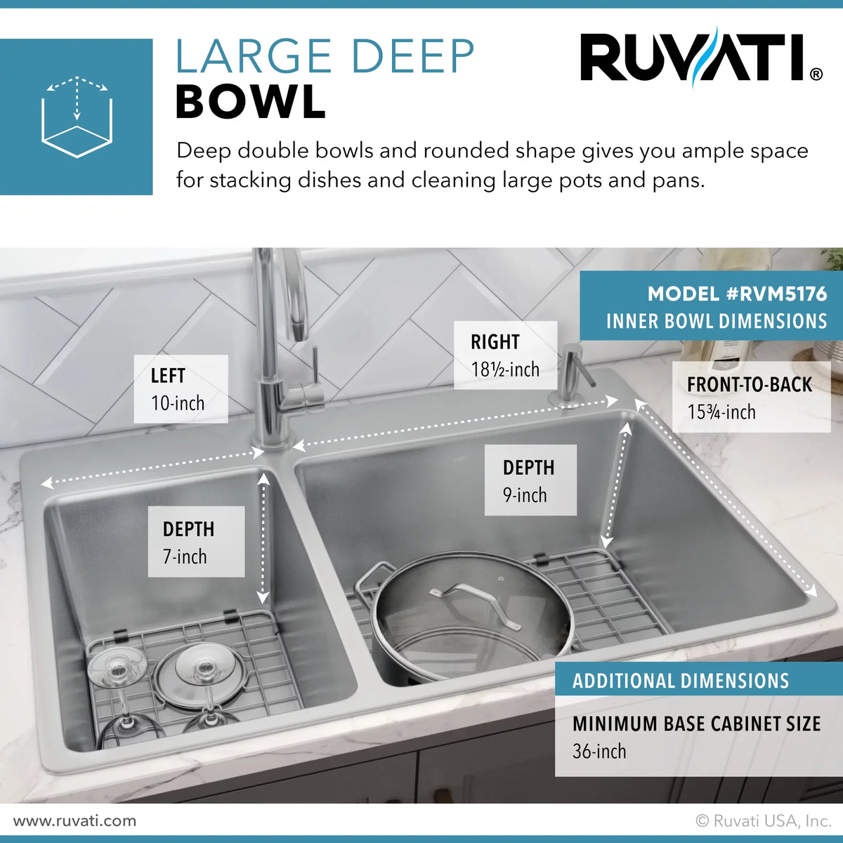 Topmount 22 x Ruvati 16 Gauge Kitchen Drop-in RVM5176 inch 33 Sink