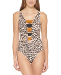One-Piece Dkny Women's Animal-Print Women's Swimsuit Strappy Swimsuit Plunge