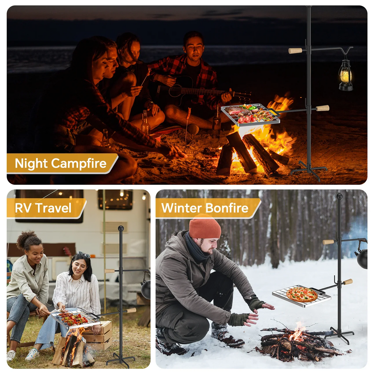 Perfect for and Handle, Mr and Camping IRONSTONE Swivel Height Adjustable Cooking - - Grate Barbecue, Duty Steel, Outdoor Heavy Campfire Rotation Grill