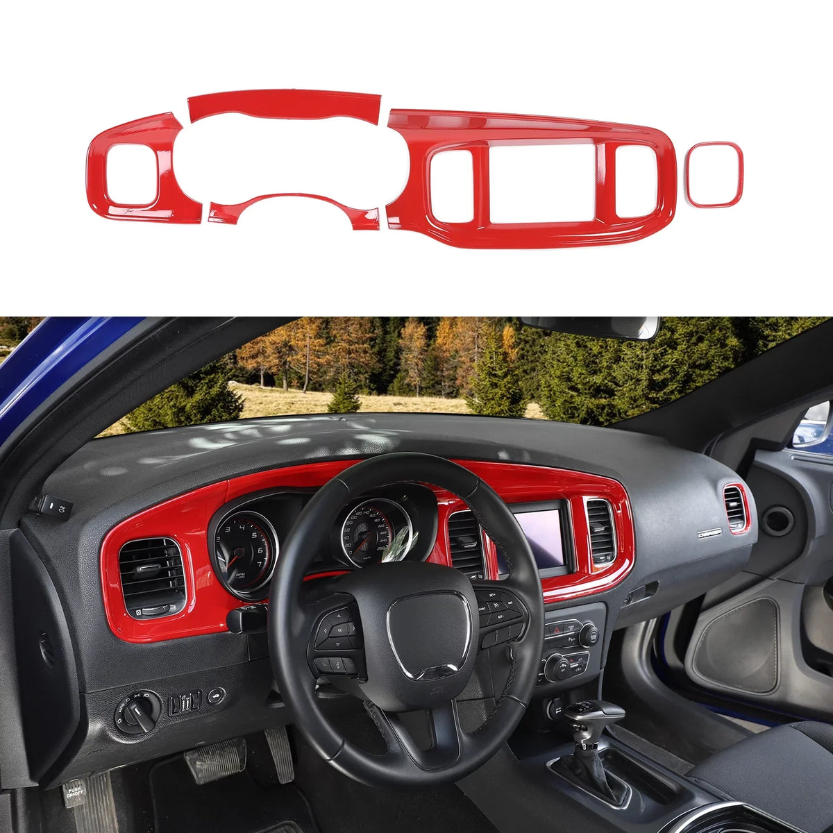 Dash Dodge Trim Interior Covers for Center Console Charger CheroCar Board 2015-2022,Red