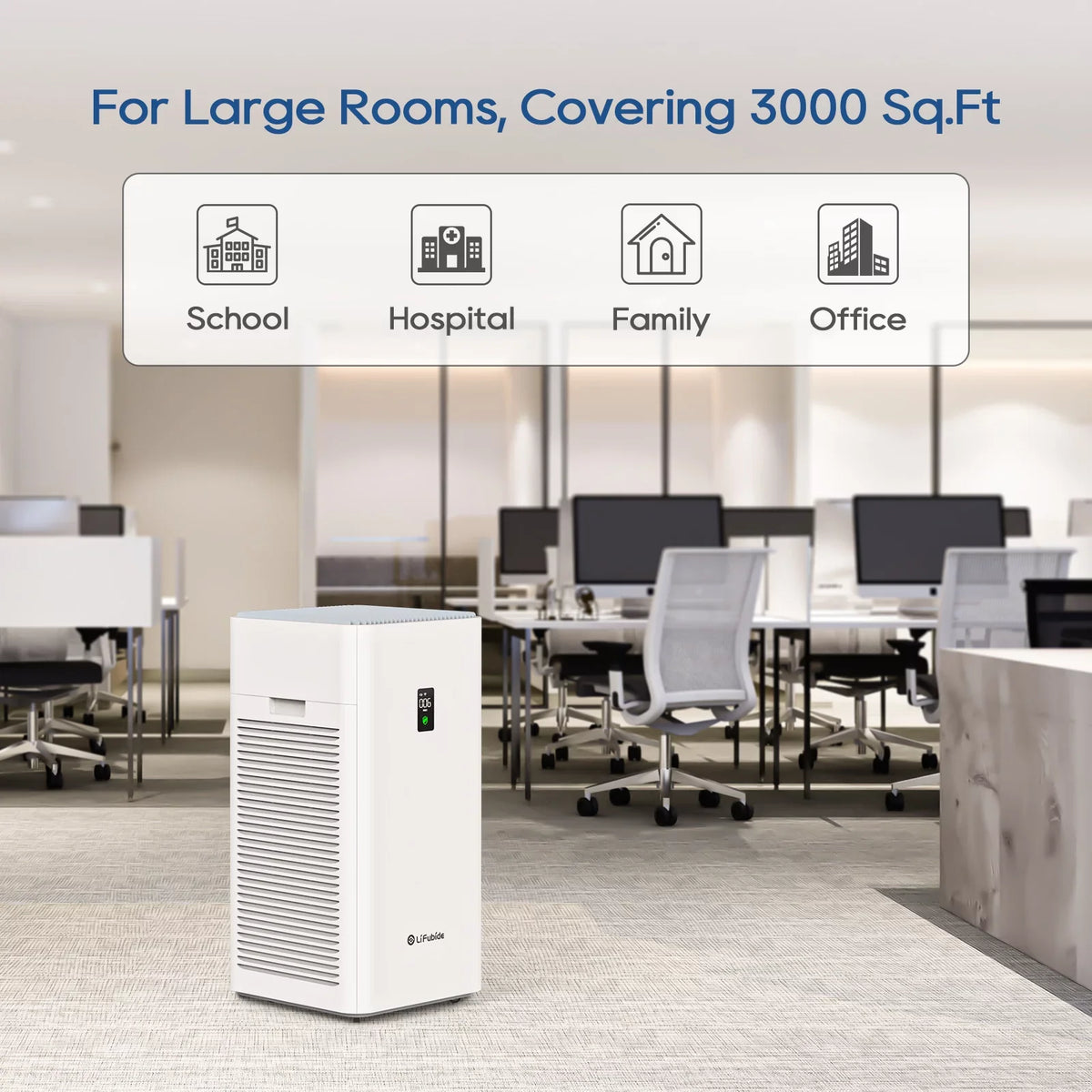 For Air Purifier Air Dander、Smoke、Odor、Dust， Bedroom, Low Removal Room Noise Smart HEPA,4555 Microns 0.01 Monitor, Of Sq.Ft Purifier, True Particles, H13 Coverage,24dB Pet PM2.5 Large Lifubide 99.99%