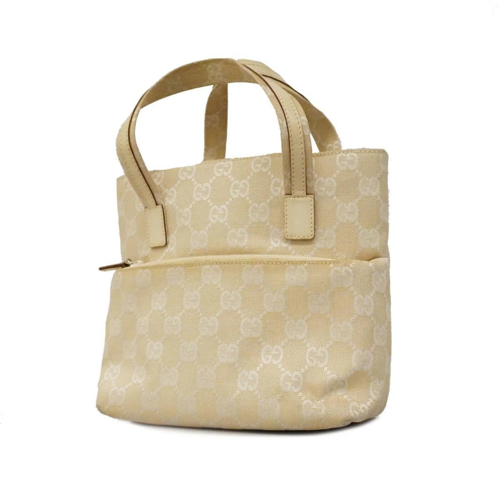 Canvas Leather Handbag Women's Pre-Owned GG Ivory 1079 Gucci (Good) 002