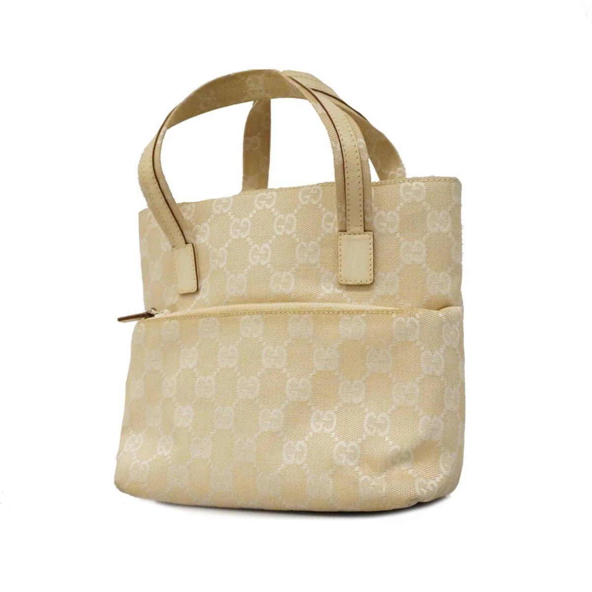 Canvas Leather Handbag Women's Pre-Owned GG Ivory 1079 Gucci (Good) 002