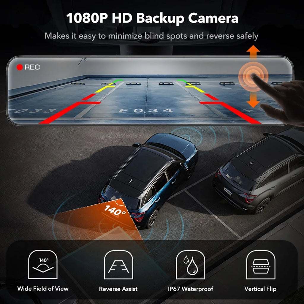 Camera Channel, Car 3 Loop Recording, Mirror with GPS&64GB Detection, Touch Parking Card, Night Car Cam Screen Camera Backup Vision, Triple with Motion Dash 2K Monitor,Vehicle WOLFBOX