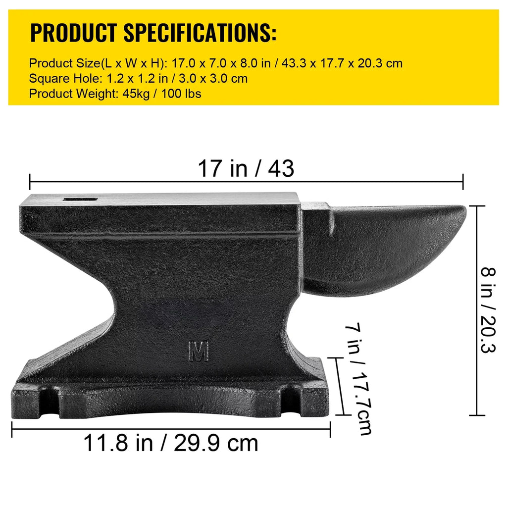 Square W/1.2in Beck Hole Iron Cast Iron 100 BENTISM Anvil Blacksmith LB/45KG Single