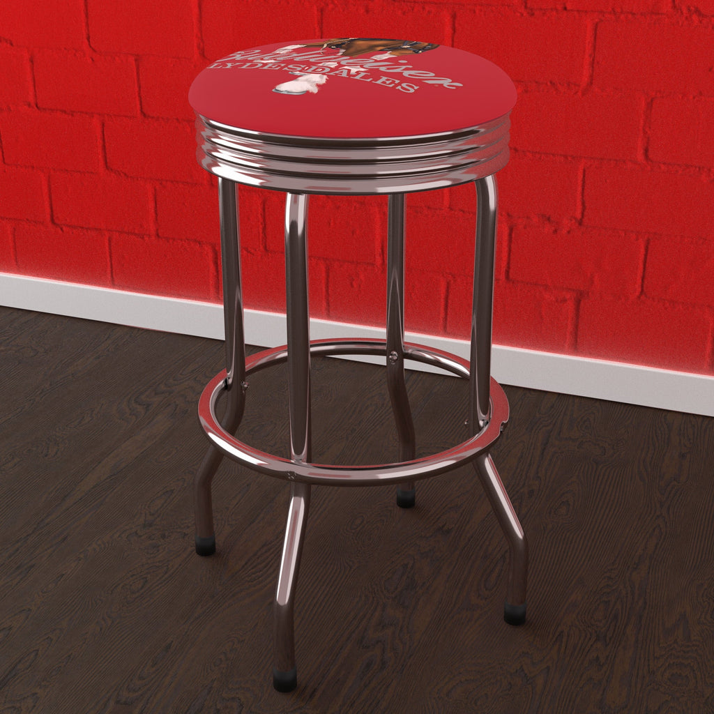 Budweiser Barstool Red Gameroom Trademark Chrome Clydesdale Ribbed