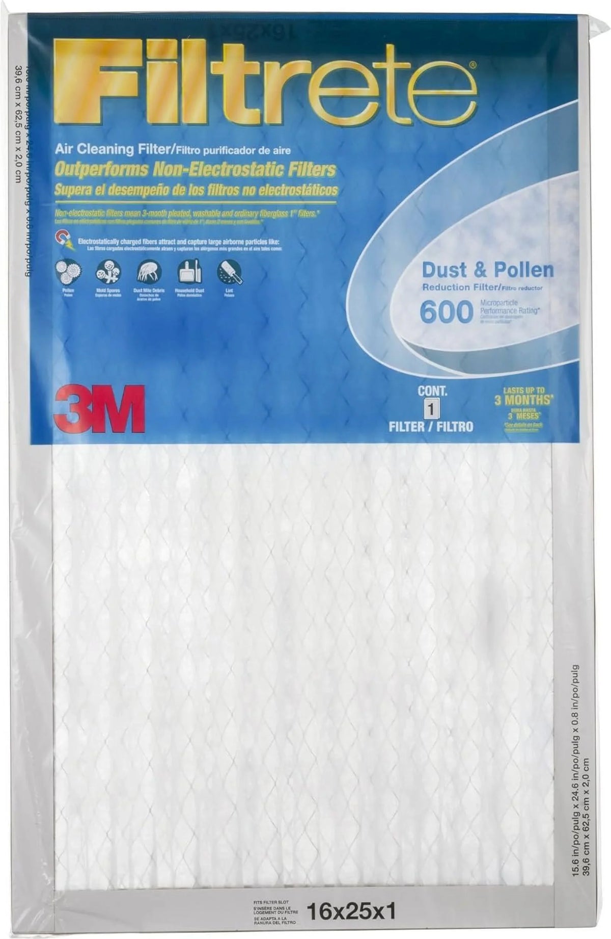 4 16x25 Dust Quantity Green In. 1 Filter, 3 Pleated Filtrete MPR Air Furnace - Reduction 600, 9831-4 Months, x