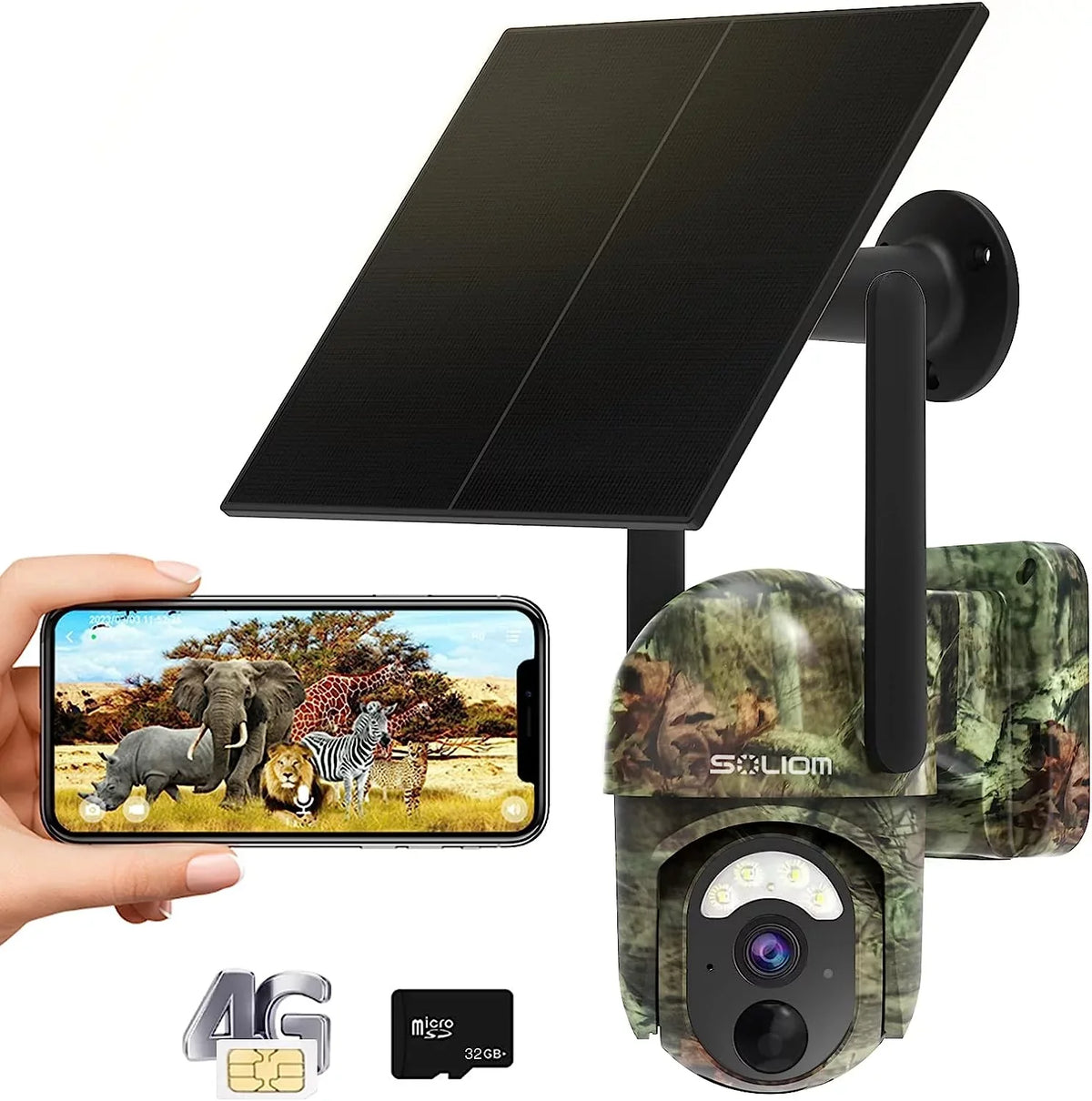 Trial with Camera Card,Wireless 355°View SIM Outdoor Soliom Hunting 3G/4G Tilt Vision Pan with Night LTE Cellular Cameras S50 1080p