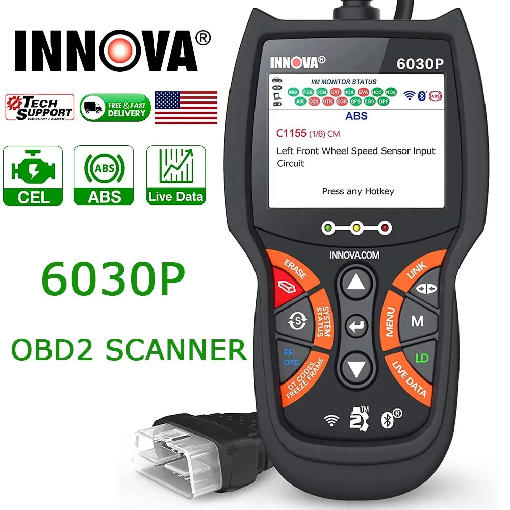 INNOVA Full Diagnostic Turn Scanner Modes Battery OBD Tool Analyzer Scan Check ABS off Reader MIL OBDII Test Automotive Automotive 12V Engine Code Scanner 6030P Scanner OBD2 EOBD for Alternator Car