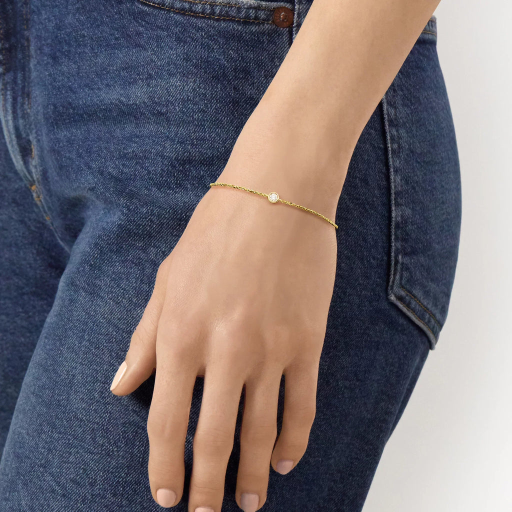 Station Women's, Pure Ross-Simons by Gold, Carat 0.20 RS Diamond Yellow 14kt in Bracelet Adult