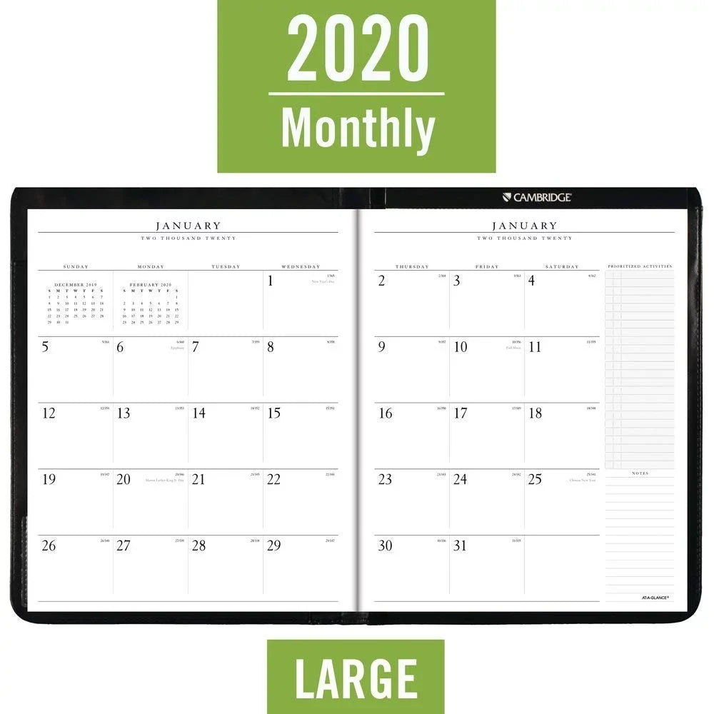 2021 AT-A-GLANCE® 2020 Black, 11", Executive Monthly Padfolio, x 13-Month to 9" January January