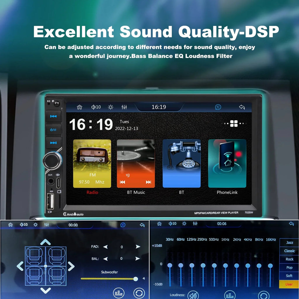 Auto Car Din AM/FM Apple Android Double Bluetooth [Wireless] Radio CarPlay Camera USB Touchscreen 7" Stereo Rear
