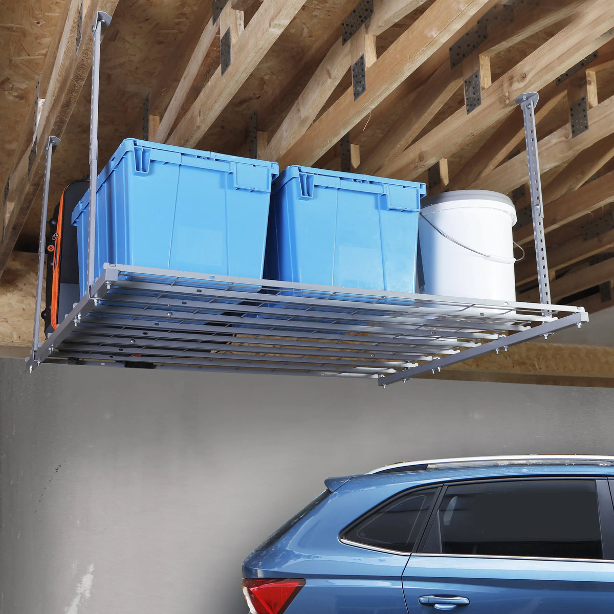 42"W 24' Overhead 28"H, 48"L WORKPRO Garage x Rack, x Silver, Ceiling