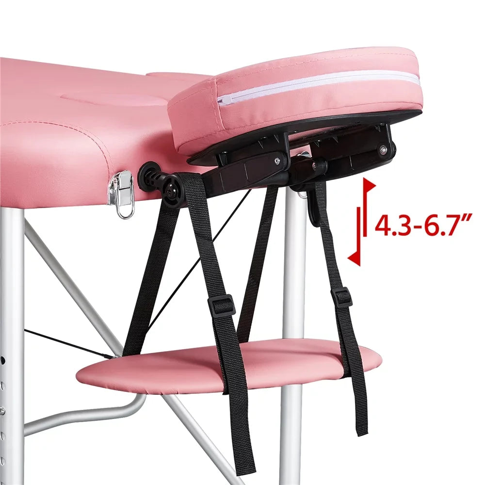 Backrest/Headrest/Armrest/Hand Massage Portable Alloy Salon Table Massage Spa 84'' with 3-Fold Bed, Massage Adjustable Pink Bed Yaheetech Couch, Equipment, Pallet,