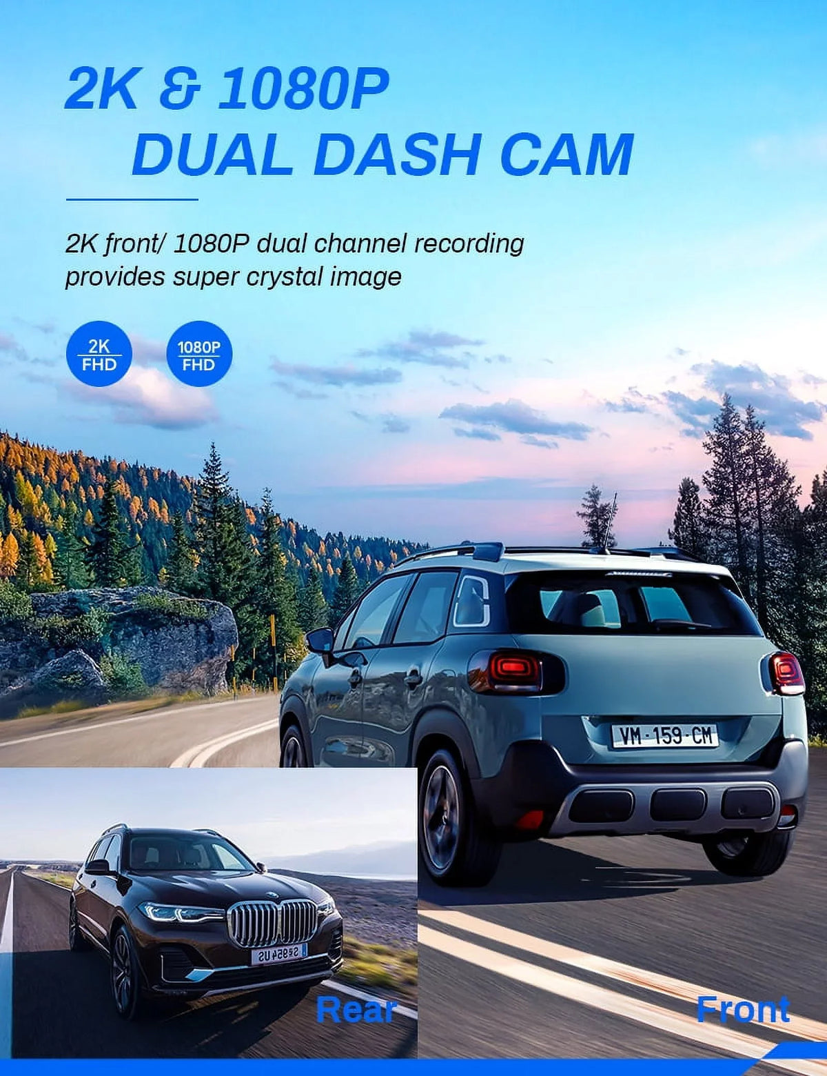 Recorder Backup 170° and Screen Cars Front Dash inch Rear, Camera Magnetic 3 Dashboard Camera GPS, 2.5K IPS Dash Crosstour Cam for