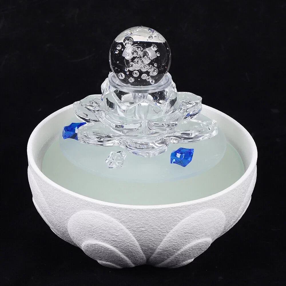 Fountain White Water Desktop Ornament Crystal Desktop Lotus Flowing Fountain, Decor Office Tabletop Teahouse Waterfall Fountain Water
