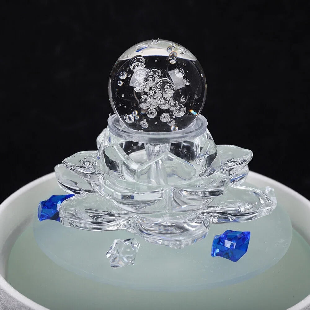 Fountain White Water Desktop Ornament Crystal Desktop Lotus Flowing Fountain, Decor Office Tabletop Teahouse Waterfall Fountain Water