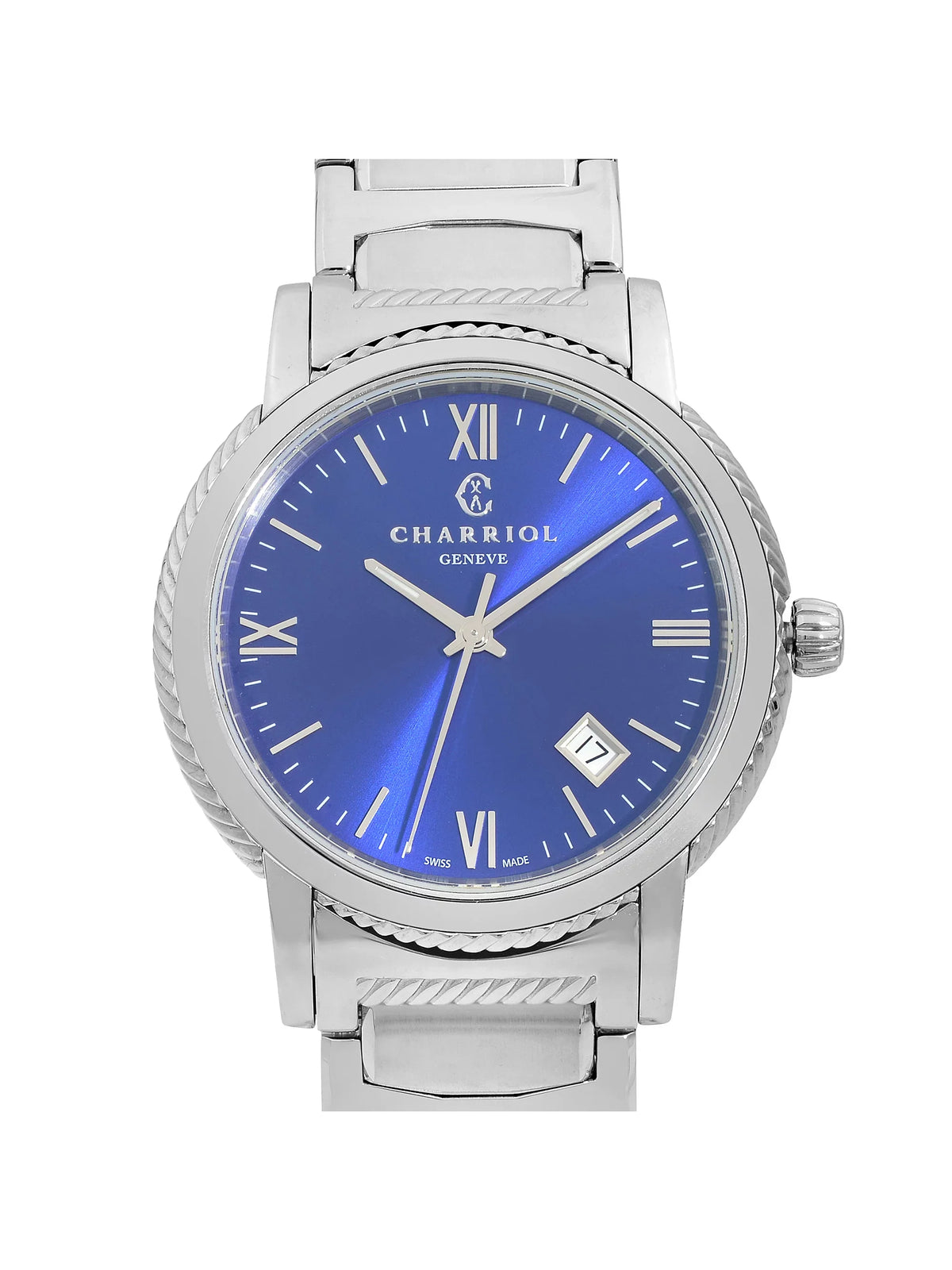 Quartz 40mm Watch P40S2.930.002 Mens Steel Stainless Blue Dial Charriol Parisii