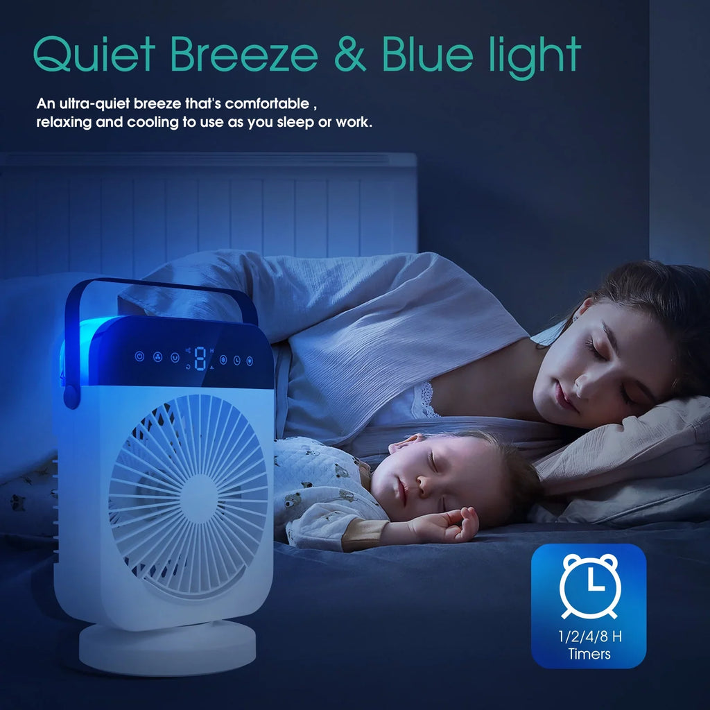Air 4 Speeds,Oscillation/Humidifier/Timing Fan Function, Office Portable Camping Cooling With Room Personal Desktop Light Cooler Conditioner,Mini Small Led With For Evaporative Air