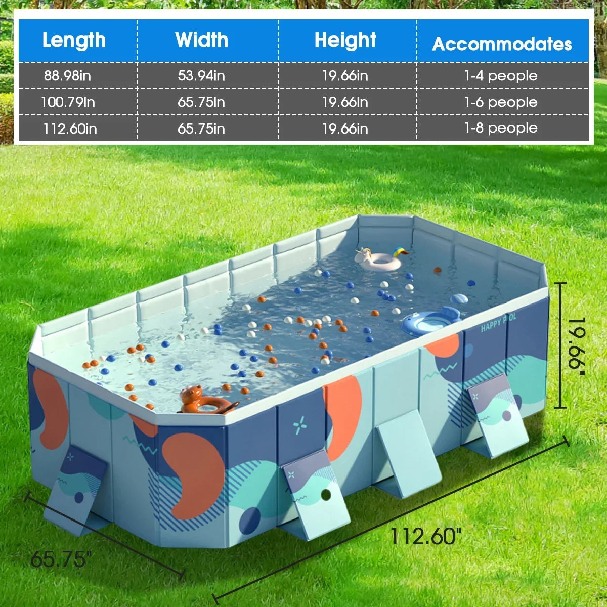 Non-Inflatable 113" Ground ANJORALA Kiddie for Pool Garden Swimming Pool Backyard(Blue) Above Collapsible