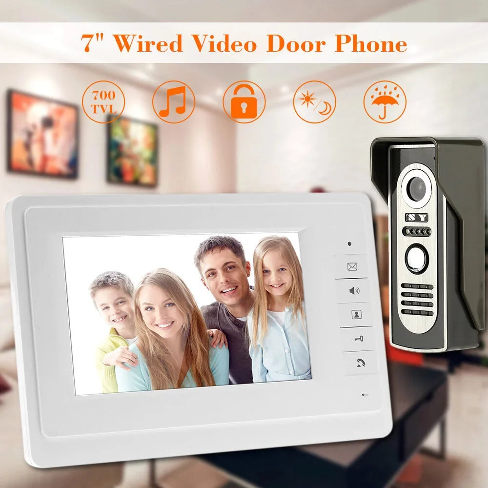 Outdoor Wired Video with Doorbell View and Door Home Night for Infrared OWSOO support Rainproof 7” Unlock System Monitor Visual Indoor Phone