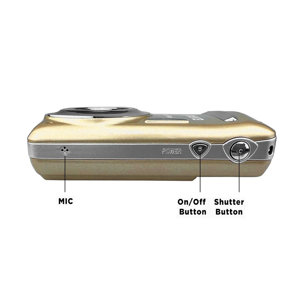 Photo 16MP Megapixel Camera Digital and with 2.4" Compact Media Input (Gold) Transfer Screen, Mic LCD USB Video and Acuvar