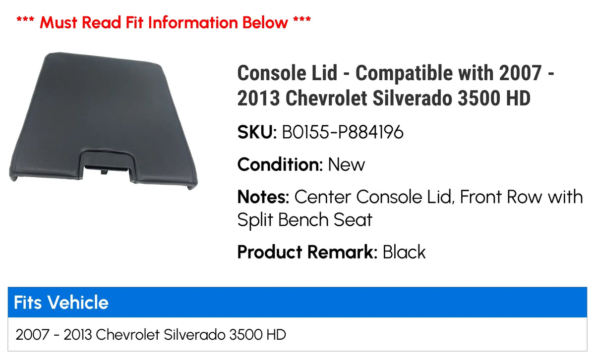Compatible - Chevy 2013 2008 with 3500 Lid 2010 2012 2011 Console Silverado 2009 2007 - HD