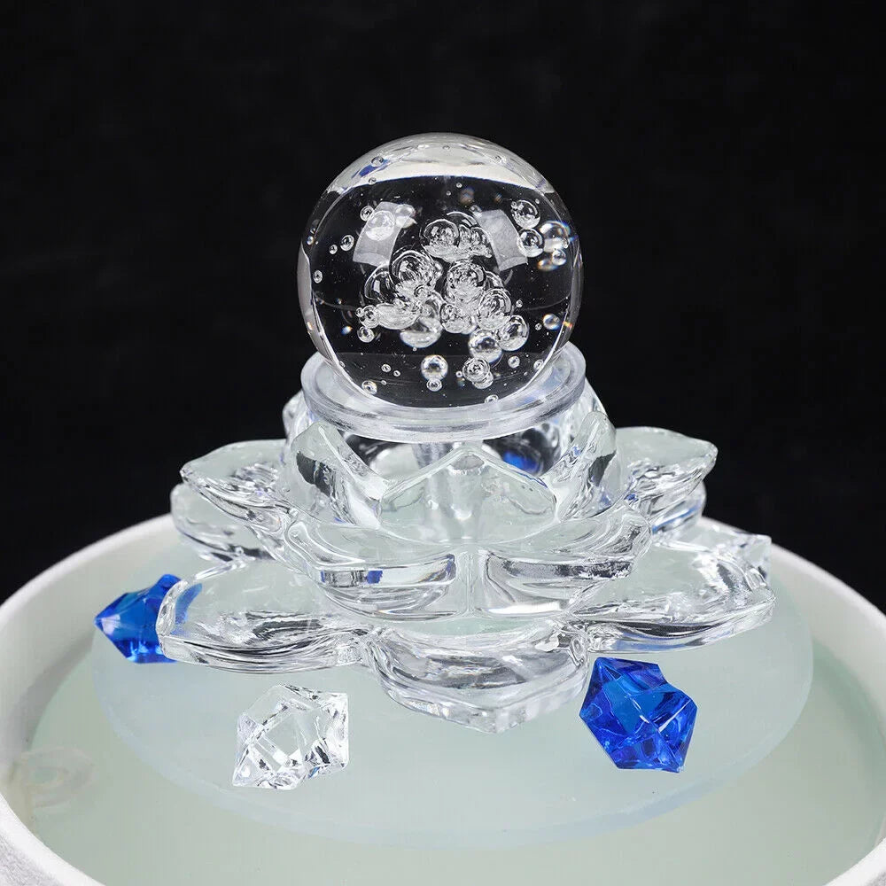 Fountain White Water Desktop Ornament Crystal Desktop Lotus Flowing Fountain, Decor Office Tabletop Teahouse Waterfall Fountain Water