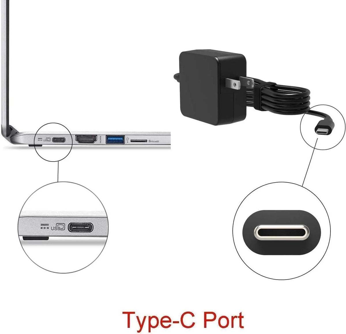 HP Cord Adapter 65W Charger Power x2 Guy-Tech 12-f015nr Chromebook USB-C 12-f014dx Ac Compatible with
