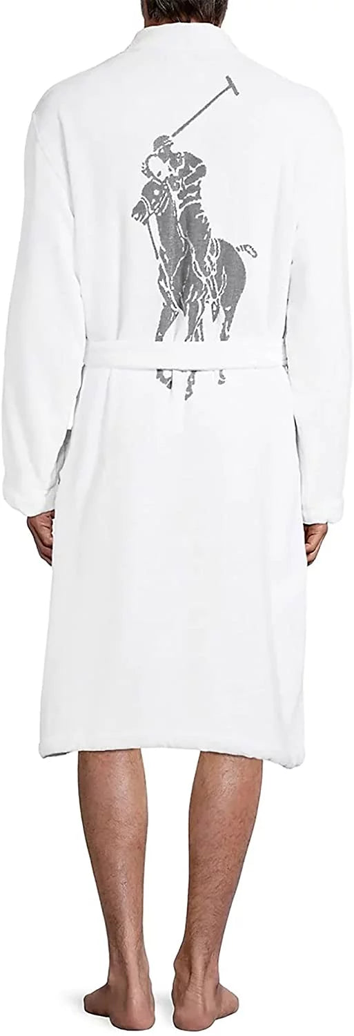 Polo Cotton White/Rugby Velour Mens Kimono Large Royal Robe Lauren Ralph