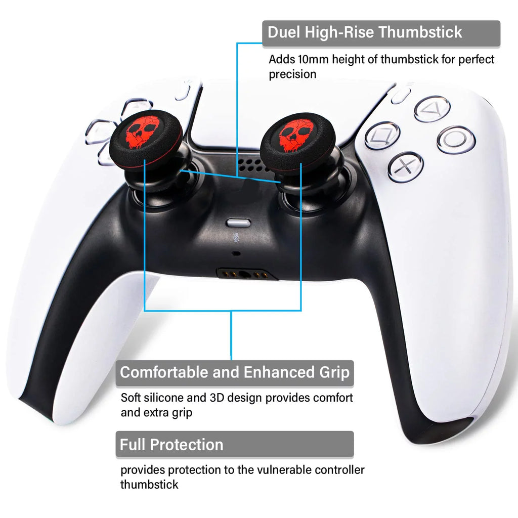 Rubber Silicone Thumbstick 2 Red) Extender Sets PS5 Dualsenese FPS Grip for PS4 Playrealm & Controller (Ghost Printing & Cover