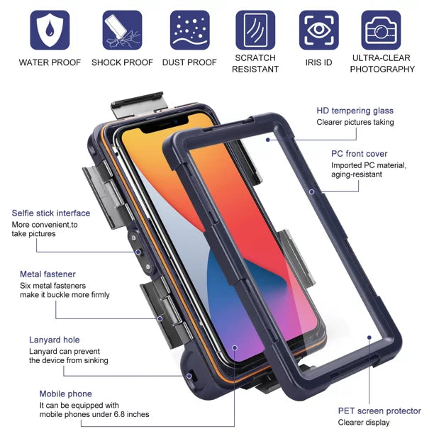Lanyard to Photo Xiaomi all [15m/50ft] UrbanX with Snorkeling Waterproof Swimming Surfing Phones Black Underwater LCD Case Video Diving Housing Professional Up Protective Inch Shark for And 3 6.9