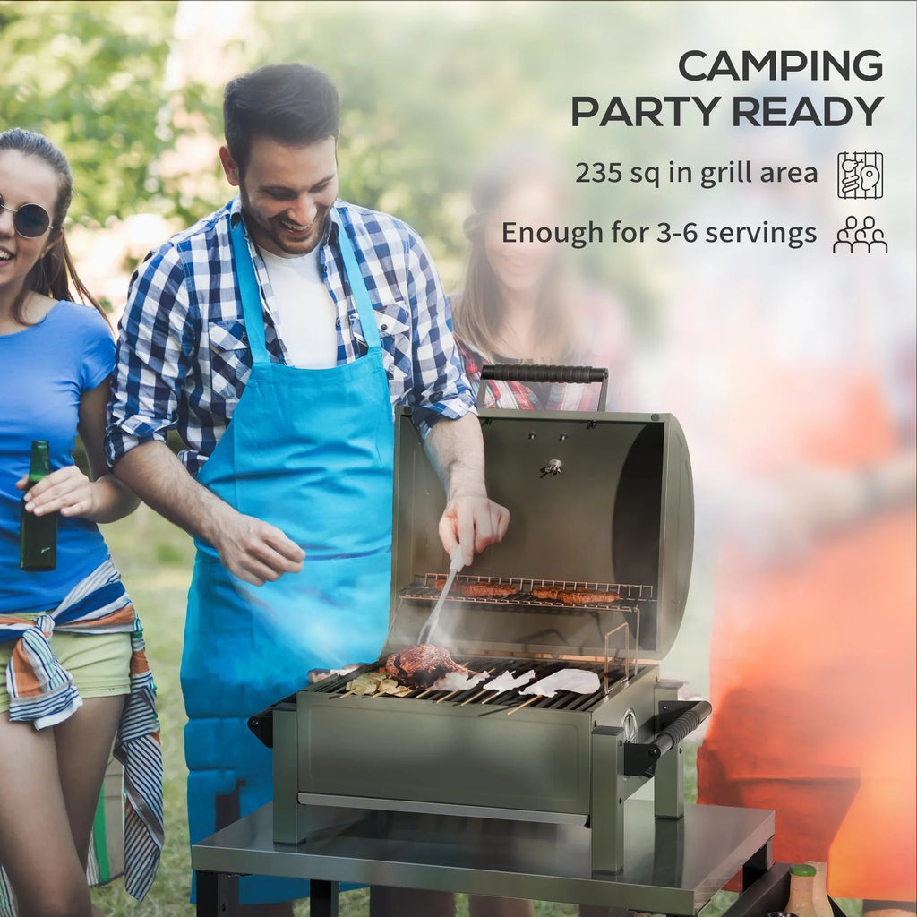 Tabletop Barbecue, Outsunny Grill with Charcoal Lid, Small Green BBQ