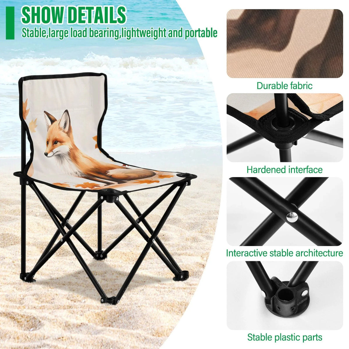 Bag Camping Carry Fishing Fox Outdoor Folding with Leaves Chair Autumn Beach Chair for Chair with Kids Portable Lawn Chair Small