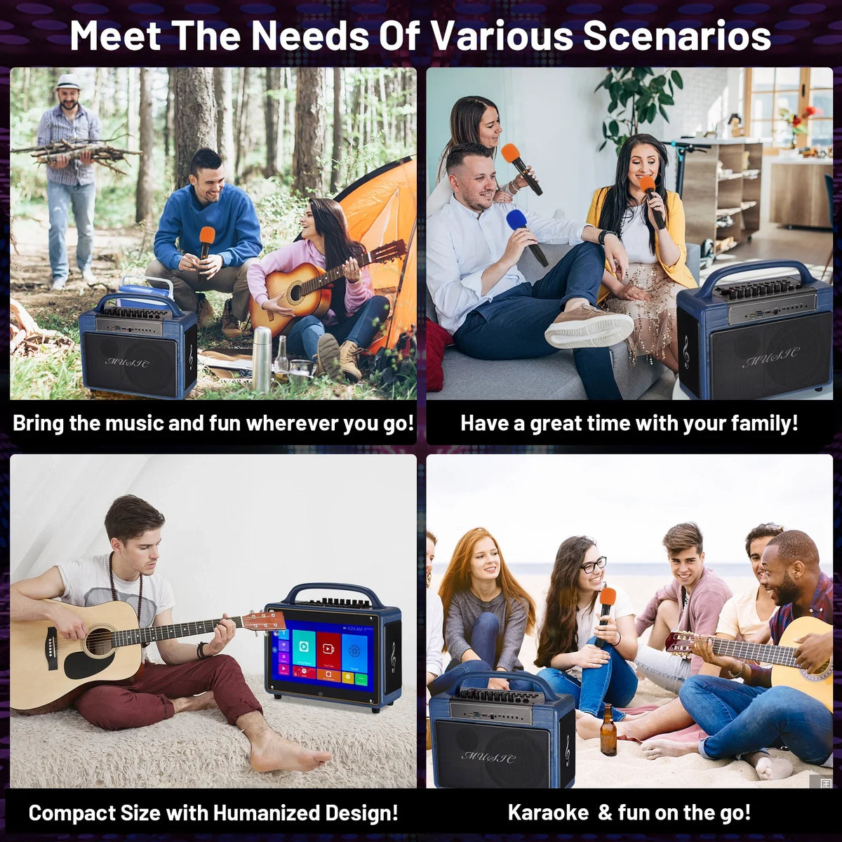 Touch Microphone/WiFi/USB/SD/PC/TV/Phones/HDMI Portable BT Karaoke Machine Adults&Kid,14”HD Screen/Android 12/4+64G,Support Loudspeaker for Streaming Systems Wireless