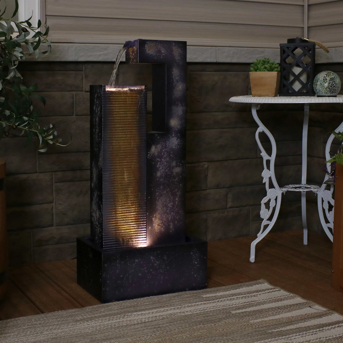 LED Metal Cascading Sunnydaze Outdoor Fountain - Tower with 32" Lights