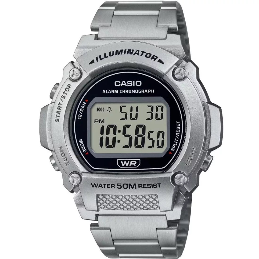 Stainless Casio Steel Watch Men's Bracelet W219HD-1AV Digital with