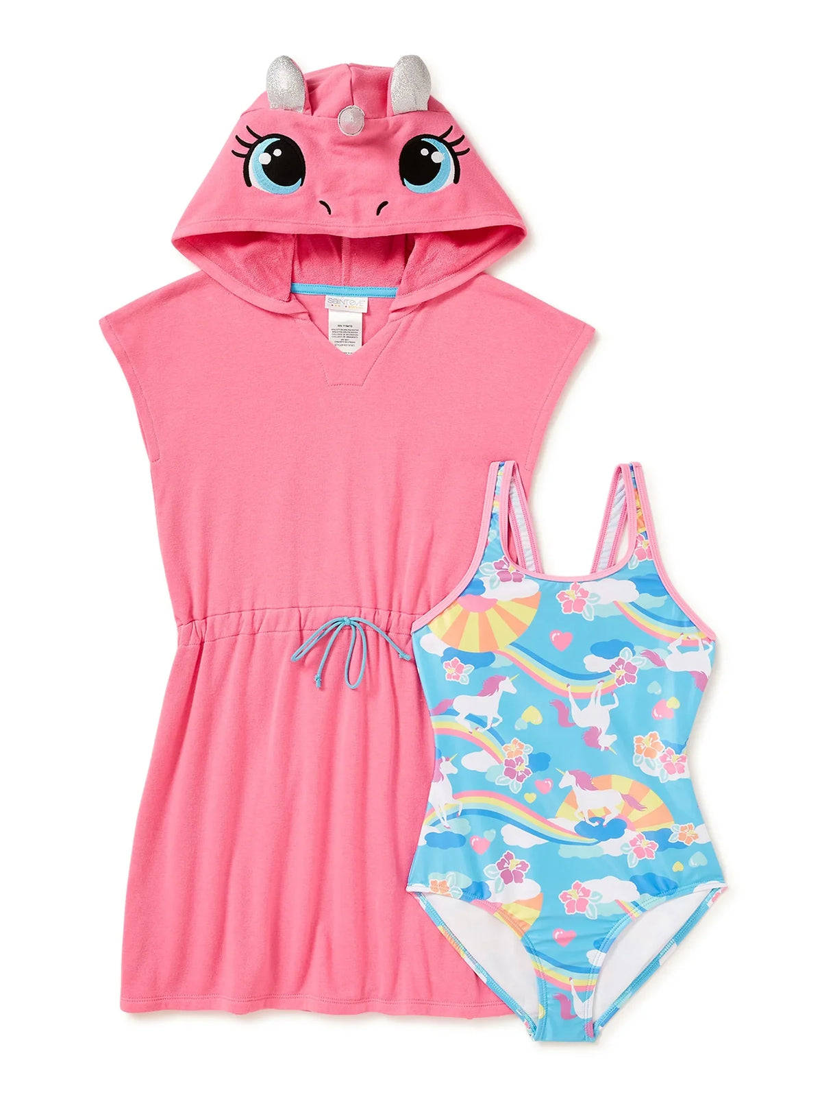 Sizes Set, & Girls Toddler Saint Cosplay Eve Swim Terry Swimsuit, 2T-4T 2-Piece Cover-Up One-Piece Unicorn