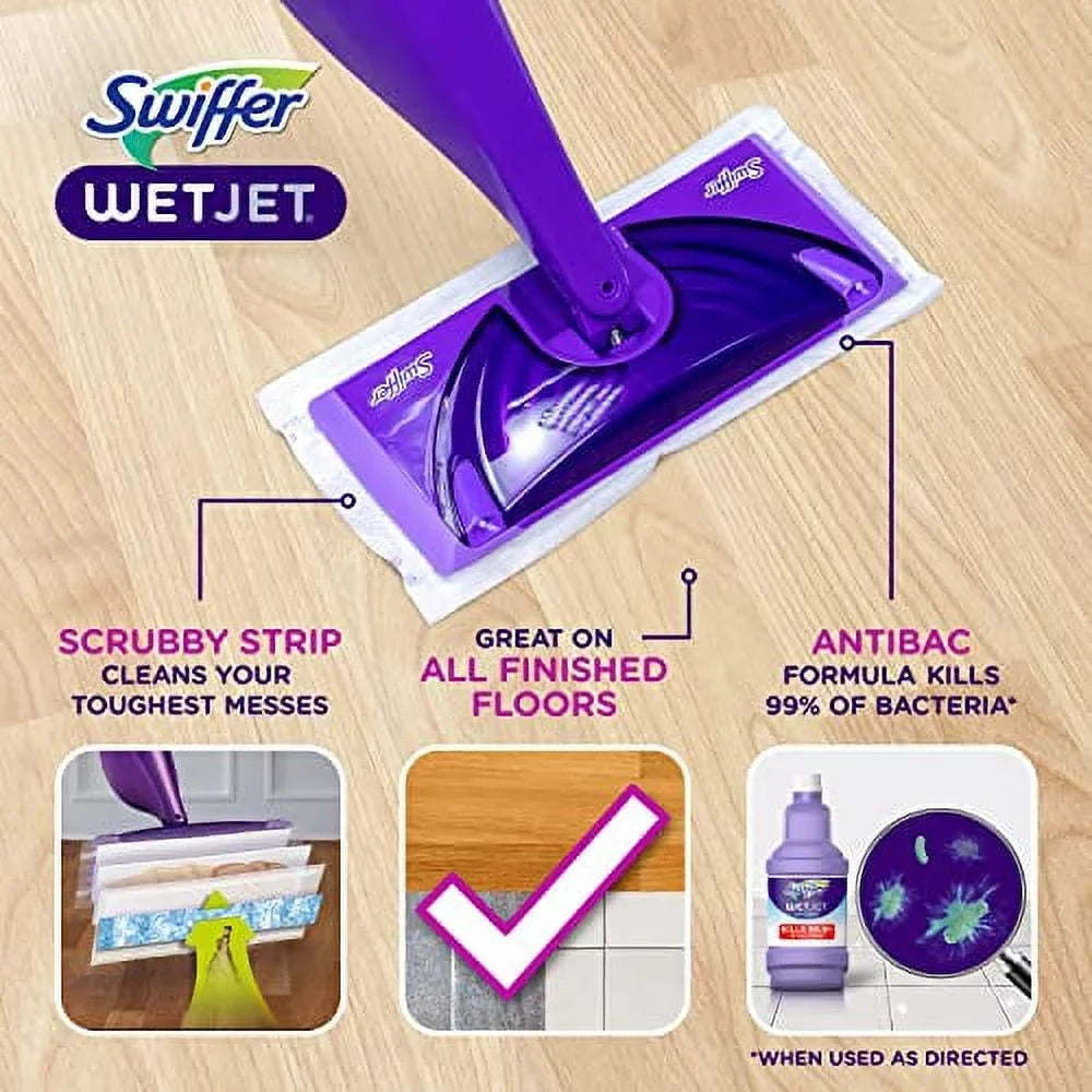 Batteries Kit, Starter Includes: Pads, Spray Power Floor WetJet Swiffer Hardwood Cleaning 1 and Mop, Cleaner Mop Solution, 10