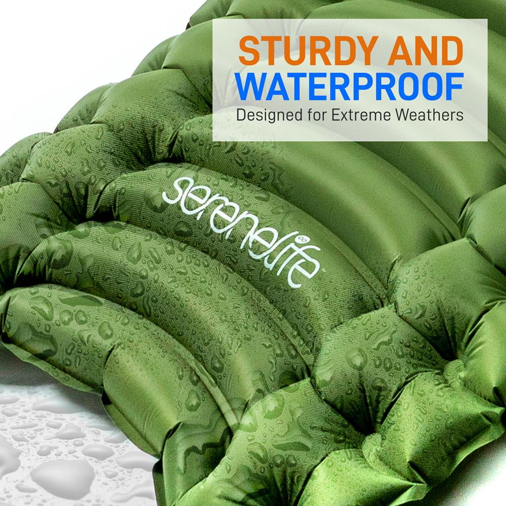 Waterproof Lightweight, Backpacking Pad Mattress Self (Blue) Air SereneLife Sleeping - Inflating